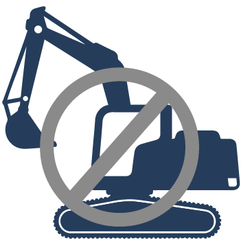 image of an industrial excavator cross out representing no excavations needed